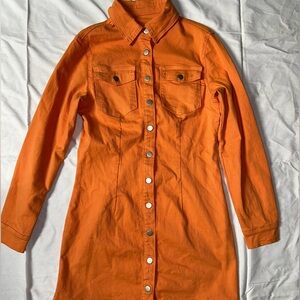 Orange Button-Up Shirt Dress